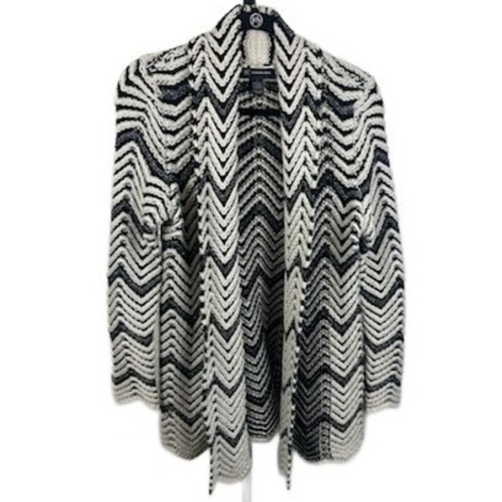 INC International Concepts Cardigan Sweater Women's Size Large Chevron Knit Open
